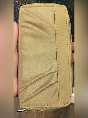 Travelon Tan RFID Zip Around Travel Wallet Organizer Nylon Passport Clutch
